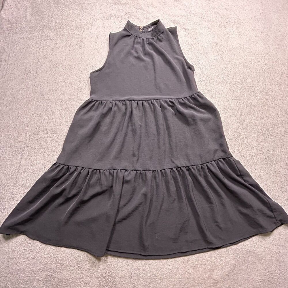 Gibson Tiered Dress Womens S Black Sleeveless Mock Neck Mini Ruffle